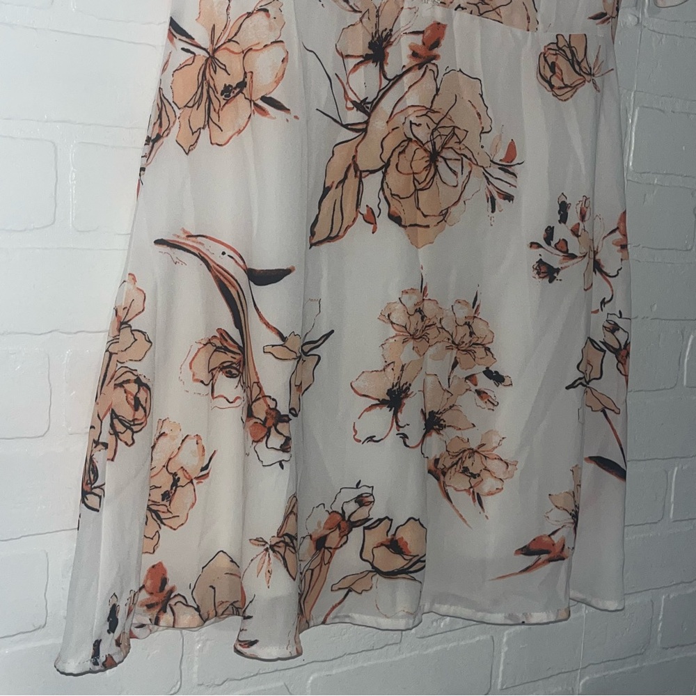 Paper Crane Dress White Orange Floral Designs V Neck Mini Dress Spring Medium - Picture 3 of 9